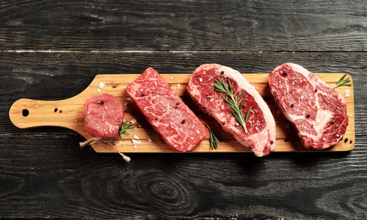 Fresh,Raw,Prime,Black,Angus,Beef,Steaks,On,Wooden,Board: Fresh,Raw,Prime,Black,Angus,Beef,Steaks,On,Wooden,Board: